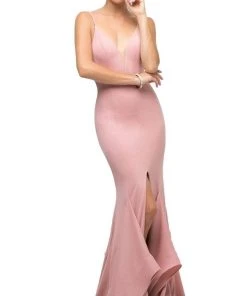 Cinderella Divine - UE006 Fitted V-Neck Stretch Knit Mermaid Gown