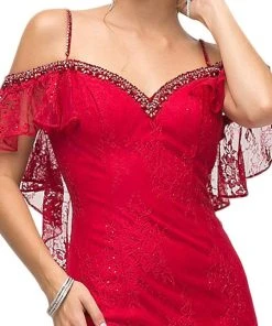 Formal Gowns Cinderella Divine - UH552 Beaded Cold Shoulder Mermaid Dress