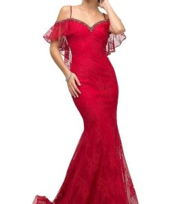 Formal Gowns Cinderella Divine - UH552 Beaded Cold Shoulder Mermaid Dress