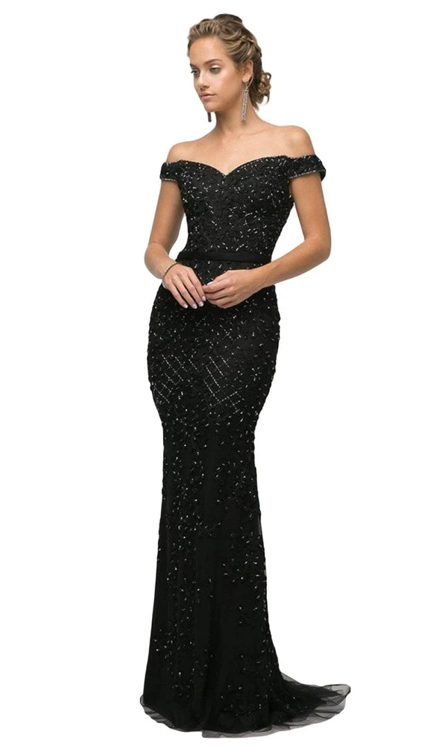 Formal Gowns Cinderella Divine - UK012 Off Shoulder Beaded Lace Ornate Sheath Gown 3 Formal Gowns Cinderella Divine - UK012 Off Shoulder Beaded Lace Ornate Sheath Gown