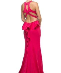 Cinderella Divine - UR137 Plunging Bodice Strappy Knit Trumpet Gown Formal Gowns 10 Cinderella Divine - UR137 Plunging Bodice Strappy Knit Trumpet Gown Formal Gowns