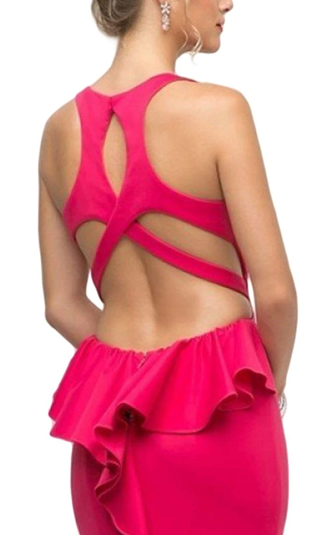 Cinderella Divine - UR137 Plunging Bodice Strappy Knit Trumpet Gown Formal Gowns 6 Cinderella Divine - UR137 Plunging Bodice Strappy Knit Trumpet Gown Formal Gowns