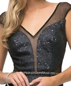 Cinderella Divine - UR138 Beaded Lace V-neck Trumpet Dress