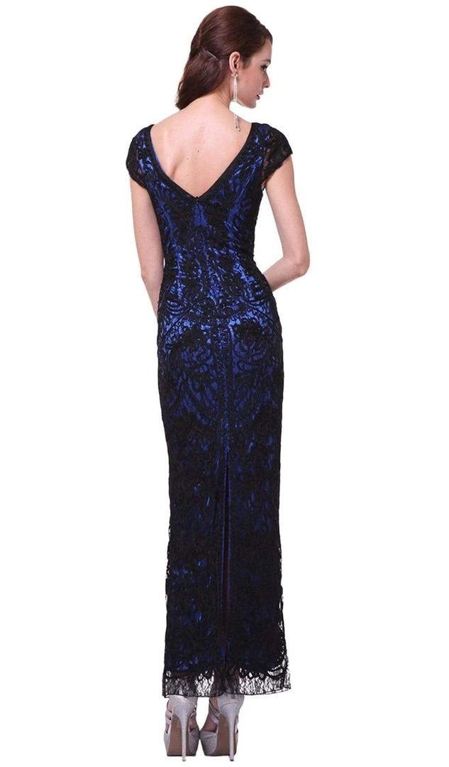 Cinderella Divine - 1937 V-neck Lace Overlay Sheath Evening Gown 6 Cinderella Divine - 1937 V-neck Lace Overlay Sheath Evening Gown