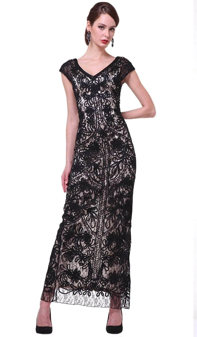Cinderella Divine - 1937 V-neck Lace Overlay Sheath Evening Gown 3 Cinderella Divine - 1937 V-neck Lace Overlay Sheath Evening Gown