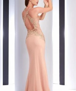 Clarisse - 2802 Embellished Illusion Sheath Dress