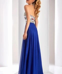 Clarisse - 3052 Embroidered Halter A-line Dress Formal Gowns