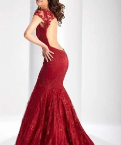 Clarisse - 3065 Sheer Cap Sleeves Applique Gown Formal Gowns