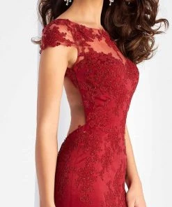 Clarisse - 3065 Sheer Cap Sleeves Applique Gown Formal Gowns