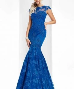 Clarisse - 3065 Sheer Cap Sleeves Applique Gown Formal Gowns