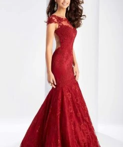 Clarisse - 3065 Sheer Cap Sleeves Applique Gown Formal Gowns