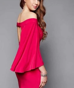 Clarisse - 3355 Cape Sleeved Off-Shoulder Dress