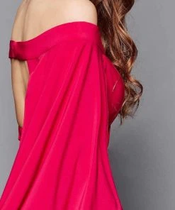 Clarisse - 3355 Cape Sleeved Off-Shoulder Dress