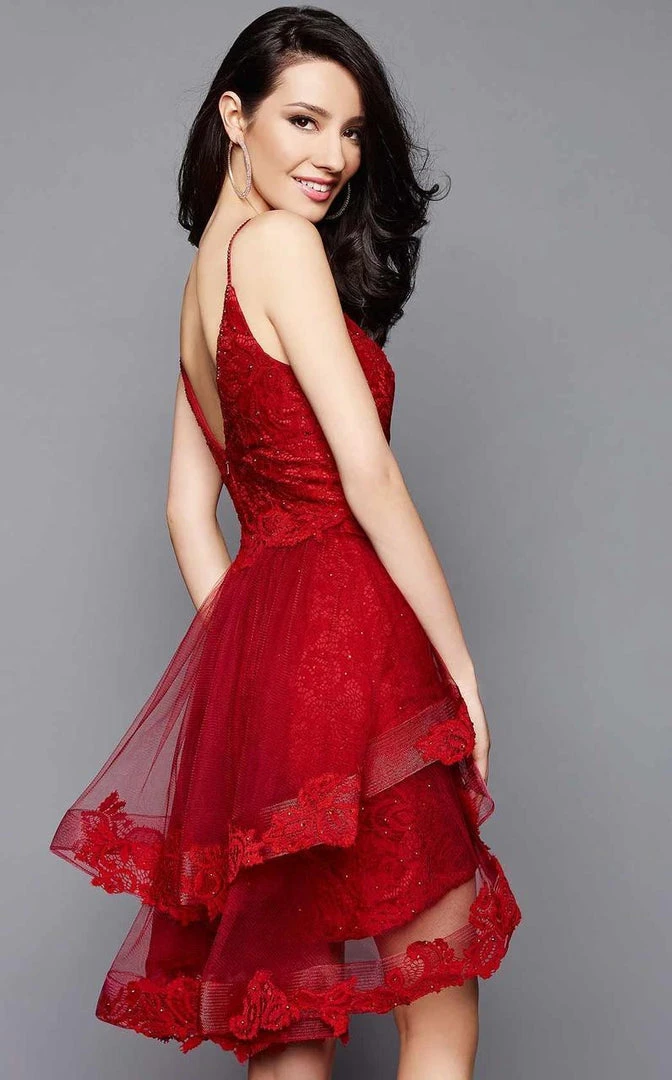 Clarisse - 3366 Plunging Neckline Lace Cocktail Dress Cocktail Dresses 4 Clarisse - 3366 Plunging Neckline Lace Cocktail Dress Cocktail Dresses