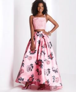 Clarisse - 3420 Two-Piece Square Neck Lace And Floral Evening Gown