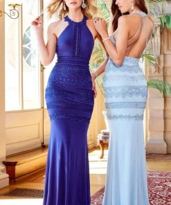Clarisse - 3449 Embellished Halter Sheath Dress Formal Gowns