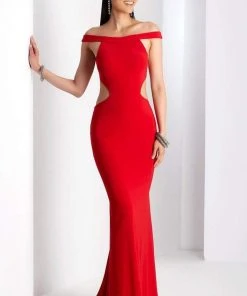 Clarisse - 3457 Sleek Off-Shoulder Sheath Dress