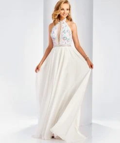 Clarisse - 3532 Halter Neck Beaded Chiffon Gown