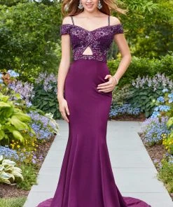 Formal Gowns Clarisse - 3543 Bedazzled V-neck Trumpet Dress