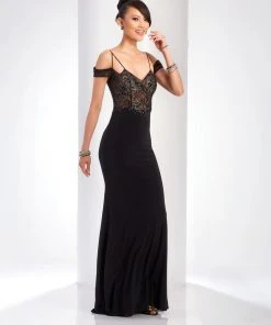 Formal Gowns Clarisse - 3544 Sheer Off-Shoulder Fitted Gown
