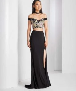 Clarisse - 3556 Off Shoulder Floral Two Piece Dress