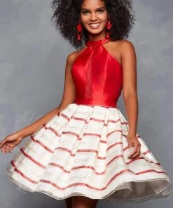 Clarisse - 3632 High Halter Mikado Organza A-line Dress Cocktail Dresses