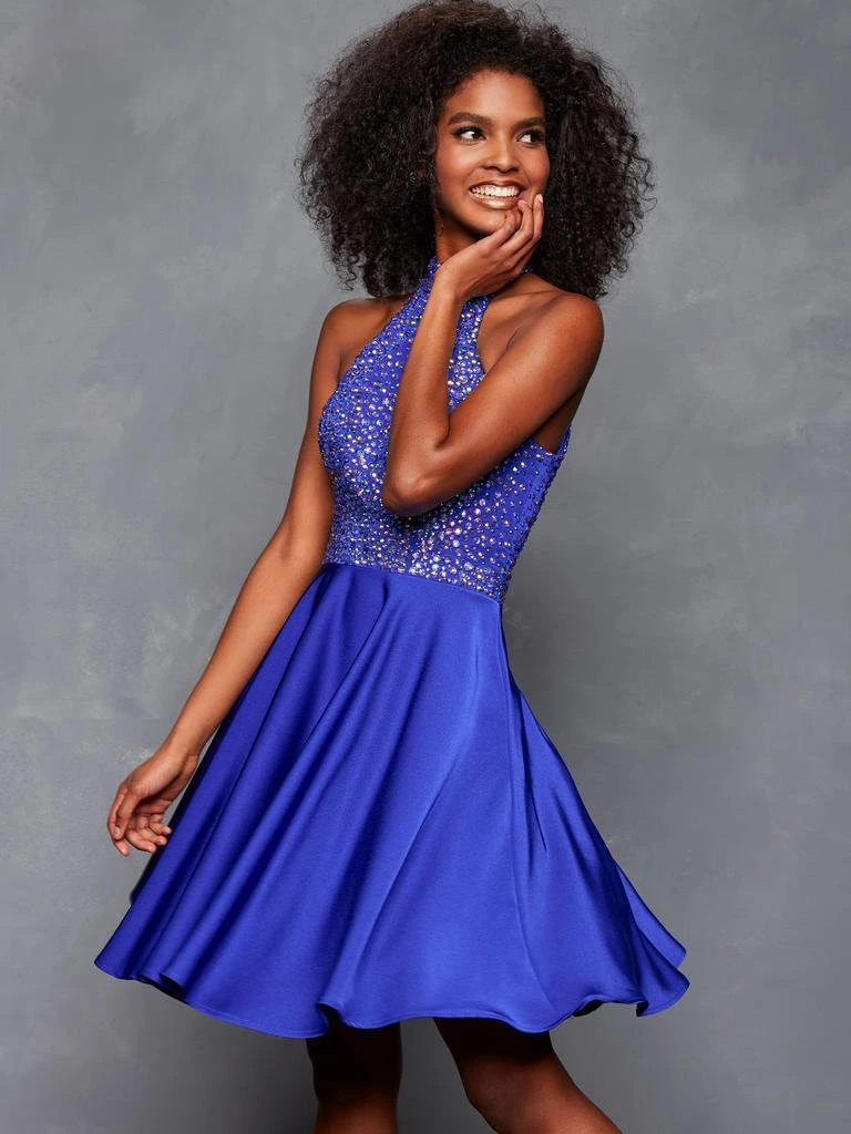 Clarisse - 3645 Beaded High Halter Satin A-line Dress 3 Clarisse - 3645 Beaded High Halter Satin A-line Dress