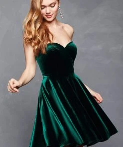 Clarisse - 3652 Strapless Velvet Sweetheart A-line Dress