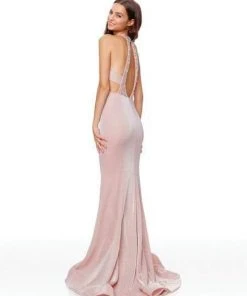 Formal Gowns Clarisse - 3711 Beaded Plunging Cutout Glitter Gown