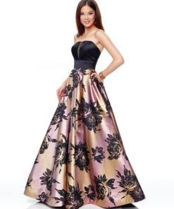 Clarisse - 3718 Strapless Floral Print A-Line Gown