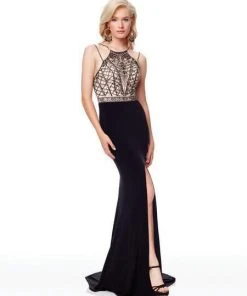 Clarisse - 3723 Beaded Halter Jersey Dress With Train Formal Gowns