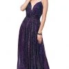 Clarisse - 3727 Plunging V-neck A-line Dress With Train