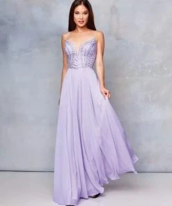 Clarisse - 3733 Plunging Sweetheart Beaded Chiffon Gown