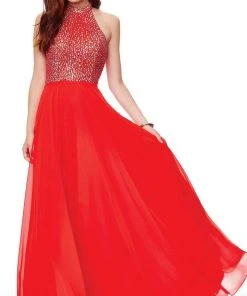 Clarisse - 3750 Rhinestone-Studded High Halter Chiffon Gown Formal Gowns