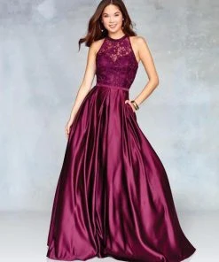 Clarisse - 3763 Illusion Halter Lace A-Line Gown Formal Gowns