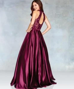 Clarisse - 3763 Illusion Halter Lace A-Line Gown Formal Gowns