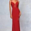 Clarisse - 3775 Crisscross-Accented Plunging Jersey Gown Formal Gowns