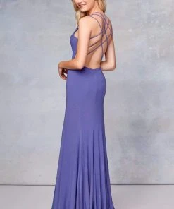 Clarisse - 3775 Crisscross-Accented Plunging Jersey Gown Formal Gowns