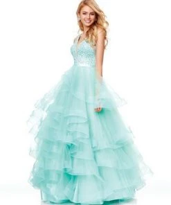 Clarisse - 3812 Embellished Deep V-neck Tiered A-line Dress