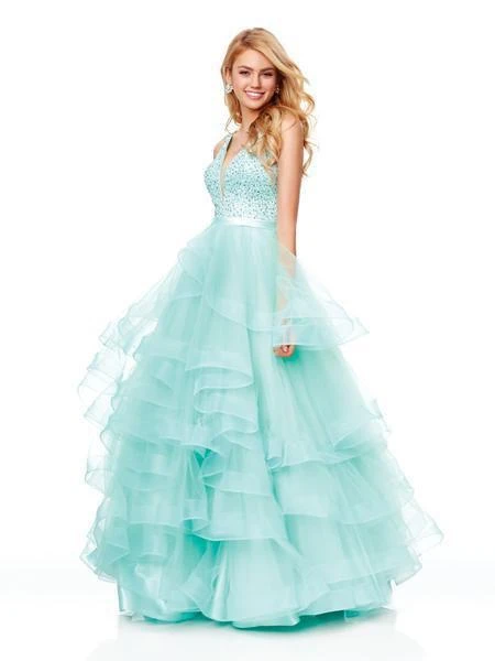 Clarisse - 3812 Embellished Deep V-neck Tiered A-line Dress 3 Clarisse - 3812 Embellished Deep V-neck Tiered A-line Dress