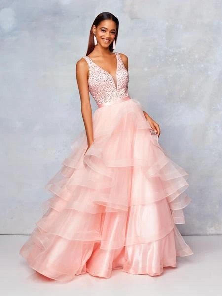 Clarisse - 3812 Embellished Deep V-neck Tiered A-line Dress 5 Clarisse - 3812 Embellished Deep V-neck Tiered A-line Dress