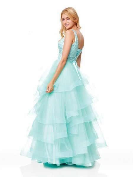 Clarisse - 3812 Embellished Deep V-neck Tiered A-line Dress 4 Clarisse - 3812 Embellished Deep V-neck Tiered A-line Dress