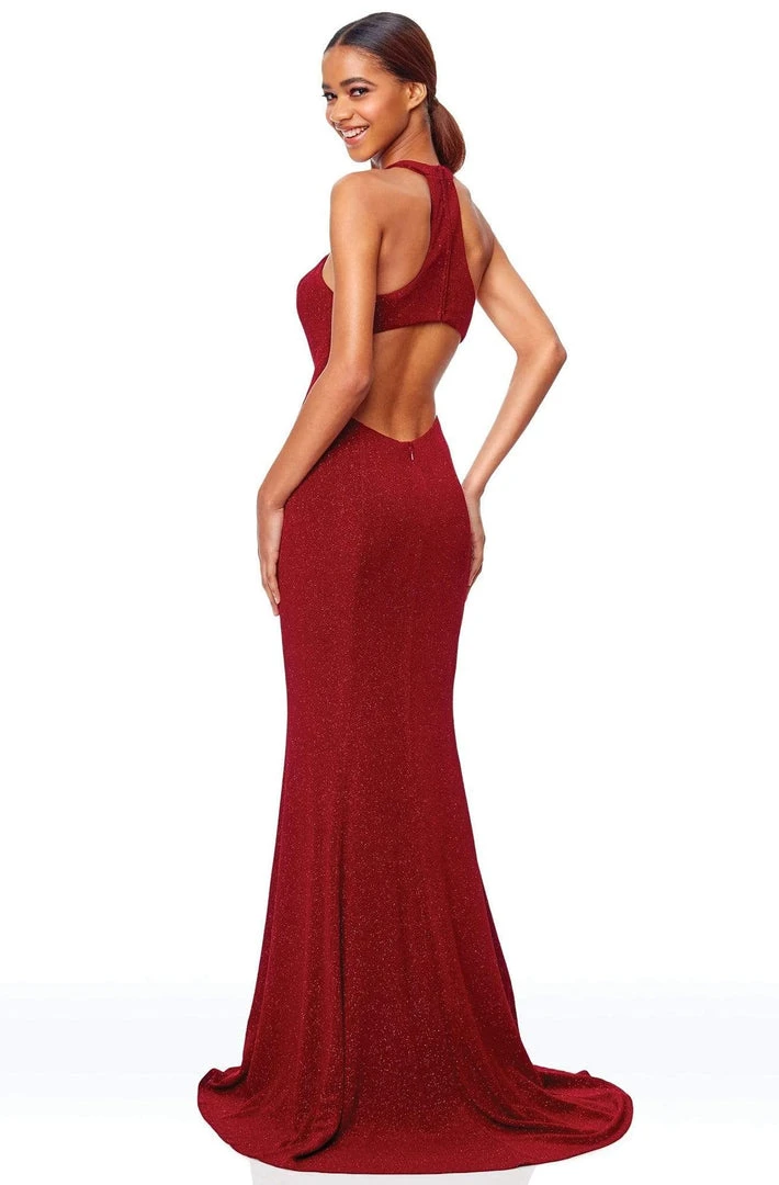 Clarisse - 3830 High Halter Glitter Jersey High Slit Gown Formal Gowns 5 Clarisse - 3830 High Halter Glitter Jersey High Slit Gown Formal Gowns
