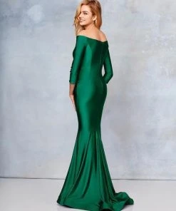 Formal Gowns Clarisse - 3841 Quarter Length Sleeve Silky Jersey Mermaid Gown
