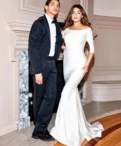 Formal Gowns Clarisse - 3841 Quarter Length Sleeve Silky Jersey Mermaid Gown