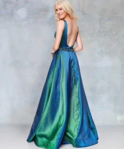 Clarisse - 3859 Embellished Deep V-neck A-line Dress Formal Gowns 5 Clarisse - 3859 Embellished Deep V-neck A-line Dress Formal Gowns