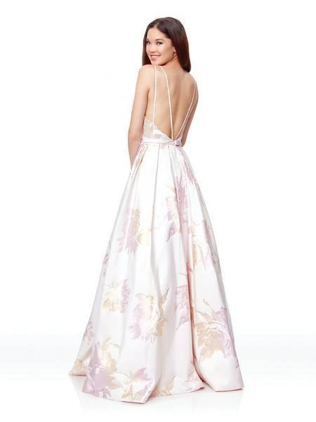 Clarisse - 3867 Deep V-neck Brocade Long A-line Dress Formal Gowns 4 Clarisse - 3867 Deep V-neck Brocade Long A-line Dress Formal Gowns