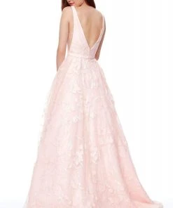 Formal Gowns Clarisse - 3876 Floral Embroidered Plunging A-Line Gown