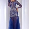 Clarisse - 4748 Long-Sleeved Sheer And Beaded Evening Gown
