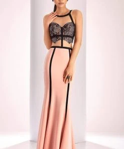 Formal Gowns Clarisse - 4815 Halter Contrast Lace Evening Gown